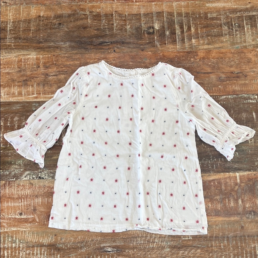Janie and Jack White Blouse with Red Floral Pattern